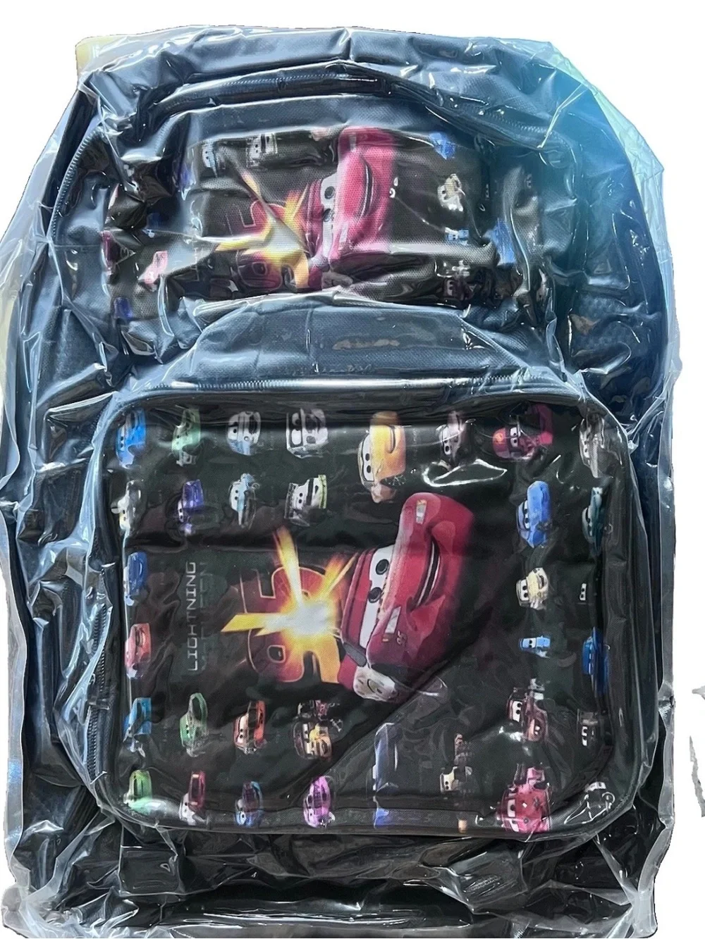3 pc Cars 95 Lightning McQueen School Backpack, Lunch Box/Bag & Pencil Case New!